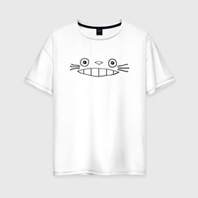 Женская футболка хлопок Oversize с принтом totoro face в Санкт-Петербурге, 100% хлопок | свободный крой, круглый ворот, спущенный рукав, длина до линии бедер
 | totoro | аниме | анимэ | тоторо
