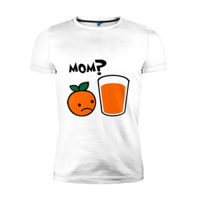 Мужская футболка премиум с принтом Грустный апельсин в Санкт-Петербурге, 92% хлопок, 8% лайкра | приталенный силуэт, круглый вырез ворота, длина до линии бедра, короткий рукав | orange | апельсин | напиток | сок | стакан | фрукты