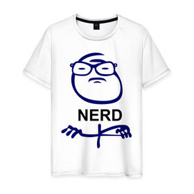 Мужская футболка хлопок с принтом Nerd (умник) в Санкт-Петербурге, 100% хлопок | прямой крой, круглый вырез горловины, длина до линии бедер, слегка спущенное плечо. | face | nerd | интернет приколы | тролинг | троль | умник