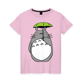 Женская футболка хлопок с принтом totoro с зонтом в Санкт-Петербурге, 100% хлопок | прямой крой, круглый вырез горловины, длина до линии бедер, слегка спущенное плечо | anime | totoro | аниме | кот totoro | тоторо