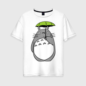 Женская футболка хлопок Oversize с принтом totoro с зонтом в Санкт-Петербурге, 100% хлопок | свободный крой, круглый ворот, спущенный рукав, длина до линии бедер
 | anime | totoro | аниме | кот totoro | тоторо