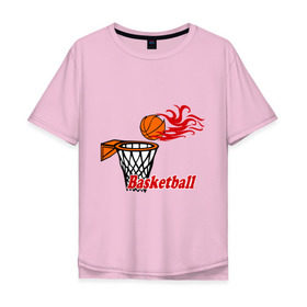 Мужская футболка хлопок Oversize с принтом Баскетбол (огненный мяч) в Санкт-Петербурге, 100% хлопок | свободный крой, круглый ворот, “спинка” длиннее передней части | basketball | nba | нба