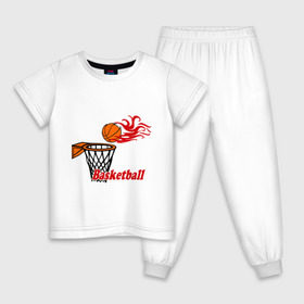 Детская пижама хлопок с принтом Баскетбол (огненный мяч) в Санкт-Петербурге, 100% хлопок |  брюки и футболка прямого кроя, без карманов, на брюках мягкая резинка на поясе и по низу штанин
 | basketball | nba | нба