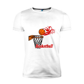 Мужская футболка премиум с принтом Баскетбол (огненный мяч) в Санкт-Петербурге, 92% хлопок, 8% лайкра | приталенный силуэт, круглый вырез ворота, длина до линии бедра, короткий рукав | basketball | nba | нба
