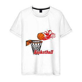 Мужская футболка хлопок с принтом Баскетбол (огненный мяч) в Санкт-Петербурге, 100% хлопок | прямой крой, круглый вырез горловины, длина до линии бедер, слегка спущенное плечо. | basketball | nba | нба