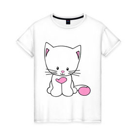 Женская футболка хлопок с принтом милый котенок в Санкт-Петербурге, 100% хлопок | прямой крой, круглый вырез горловины, длина до линии бедер, слегка спущенное плечо | kitty | животное | зверь | киса | котик | котяра | кошка | любимец | питомец