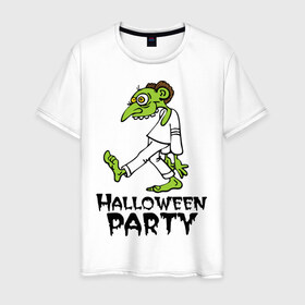 Мужская футболка хлопок с принтом Halloween party-зомби в Санкт-Петербурге, 100% хлопок | прямой крой, круглый вырез горловины, длина до линии бедер, слегка спущенное плечо. | зомби