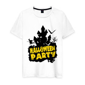 Мужская футболка хлопок с принтом Halloween party-замок в Санкт-Петербурге, 100% хлопок | прямой крой, круглый вырез горловины, длина до линии бедер, слегка спущенное плечо. | halloween | halloween party замок | party | замок | праздники | хэллоуин