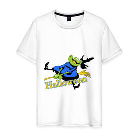 Мужская футболка хлопок с принтом Бабка на метле в Санкт-Петербурге, 100% хлопок | прямой крой, круглый вырез горловины, длина до линии бедер, слегка спущенное плечо. | halloveen | halloven | hallovin | halloween | hallowin | haloween | halowen | helloven | hellovin | helloween | hellowen | hellowin | helowen | helowin | халловин | халлуин | халовин | халу | хелловин | хеллоуин | хеллувин | хеловин | хелуин | хэлловин | 