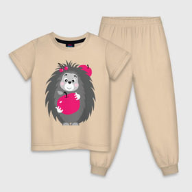 Детская пижама хлопок с принтом Ёжик держит яблоко в Санкт-Петербурге, 100% хлопок |  брюки и футболка прямого кроя, без карманов, на брюках мягкая резинка на поясе и по низу штанин
 | ежик | животные | милые создания