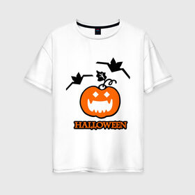 Женская футболка хлопок Oversize с принтом Тыква на хэллоуин в Санкт-Петербурге, 100% хлопок | свободный крой, круглый ворот, спущенный рукав, длина до линии бедер
 | halloveen | halloven | hallovin | haloween | halowen | helloven | hellovin | helloween | hellowen | hellowin | helowen | helowin | тыква | халловин | халлувин | халлуин | халовин | халуин | хелловин | хеллоуин | хеллувин | хеловин | хелуин | хэлловин | хэ