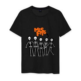 Мужская футболка хлопок с принтом Misfits- скелеты в Санкт-Петербурге, 100% хлопок | прямой крой, круглый вырез горловины, длина до линии бедер, слегка спущенное плечо. | missfit | отбросы | сериалы | скелеты