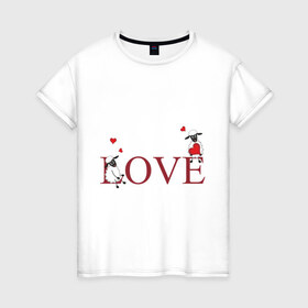 Женская футболка хлопок с принтом Red heart sheep в Санкт-Петербурге, 100% хлопок | прямой крой, круглый вырез горловины, длина до линии бедер, слегка спущенное плечо | love | девушкам | женские | любовь | овечки | сердечки | сердца