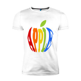 Мужская футболка премиум с принтом Apple яблоко в Санкт-Петербурге, 92% хлопок, 8% лайкра | приталенный силуэт, круглый вырез ворота, длина до линии бедра, короткий рукав | apple | яблоко