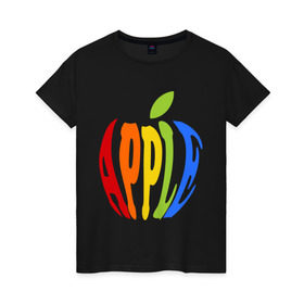 Женская футболка хлопок с принтом Apple яблоко в Санкт-Петербурге, 100% хлопок | прямой крой, круглый вырез горловины, длина до линии бедер, слегка спущенное плечо | apple | яблоко