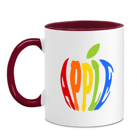 Кружка двухцветная с принтом Apple яблоко в Санкт-Петербурге, керамика | объем — 330 мл, диаметр — 80 мм. Цветная ручка и кайма сверху, в некоторых цветах — вся внутренняя часть | apple | яблоко