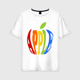 Женская футболка хлопок Oversize с принтом Apple яблоко в Санкт-Петербурге, 100% хлопок | свободный крой, круглый ворот, спущенный рукав, длина до линии бедер
 | apple | яблоко