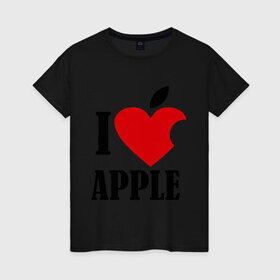 Женская футболка хлопок с принтом i love apple с листиком в Санкт-Петербурге, 100% хлопок | прямой крой, круглый вырез горловины, длина до линии бедер, слегка спущенное плечо | apple | джобс | телефон | яблоко