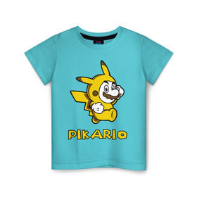 Детская футболка хлопок с принтом Pikario в Санкт-Петербурге, 100% хлопок | круглый вырез горловины, полуприлегающий силуэт, длина до линии бедер | марио