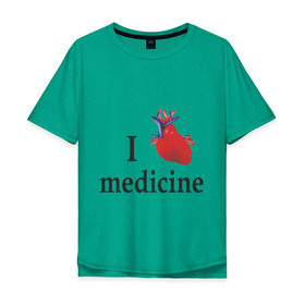 Мужская футболка хлопок Oversize с принтом Я люблю медицину v 1 в Санкт-Петербурге, 100% хлопок | свободный крой, круглый ворот, “спинка” длиннее передней части | Тематика изображения на принте: i love medicine | пульс | ритм сердца | сердце | я люблю | я люблю медицину