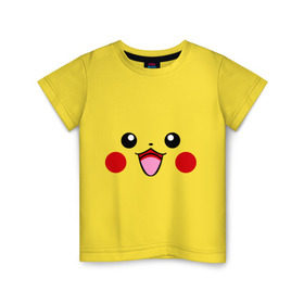 Детская футболка хлопок с принтом Happy Pikachu в Санкт-Петербурге, 100% хлопок | круглый вырез горловины, полуприлегающий силуэт, длина до линии бедер | happy pikachu | pikachu | пикачу | покемоны | счастливый пикачу