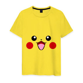 Мужская футболка хлопок с принтом Happy Pikachu в Санкт-Петербурге, 100% хлопок | прямой крой, круглый вырез горловины, длина до линии бедер, слегка спущенное плечо. | happy pikachu | pikachu | пикачу | покемоны | счастливый пикачу