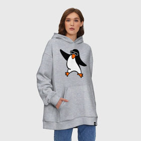 Худи SuperOversize хлопок с принтом Пингвин танцует в Санкт-Петербурге, 70% хлопок, 30% полиэстер, мягкий начес внутри | карман-кенгуру, эластичная резинка на манжетах и по нижней кромке, двухслойный капюшон
 | пингвин
