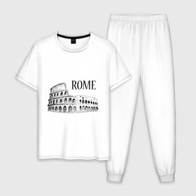 Мужская пижама хлопок с принтом ROME (эскиз) в Санкт-Петербурге, 100% хлопок | брюки и футболка прямого кроя, без карманов, на брюках мягкая резинка на поясе и по низу штанин
 | Тематика изображения на принте: италия | колизей | рим | туристам