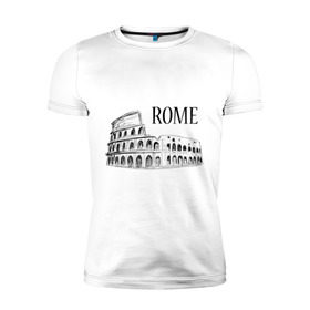 Мужская футболка премиум с принтом ROME (эскиз) в Санкт-Петербурге, 92% хлопок, 8% лайкра | приталенный силуэт, круглый вырез ворота, длина до линии бедра, короткий рукав | Тематика изображения на принте: италия | колизей | рим | туристам