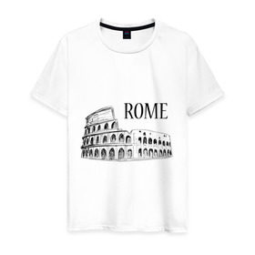 Мужская футболка хлопок с принтом ROME (эскиз) в Санкт-Петербурге, 100% хлопок | прямой крой, круглый вырез горловины, длина до линии бедер, слегка спущенное плечо. | италия | колизей | рим | туристам
