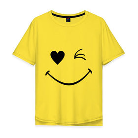 Мужская футболка хлопок Oversize с принтом Подмигивающий смайлик в Санкт-Петербурге, 100% хлопок | свободный крой, круглый ворот, “спинка” длиннее передней части | smile | для девушек | мордочка | позитив | рожица | сердечко | смайл | смайлик | улыбка