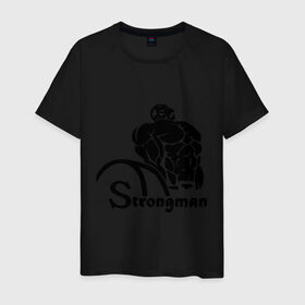 Мужская футболка хлопок с принтом Strongman в Санкт-Петербурге, 100% хлопок | прямой крой, круглый вырез горловины, длина до линии бедер, слегка спущенное плечо. | body building | bodybuilding | боди билдинг | бодибилдинг | качек | русская сила | сила | силач