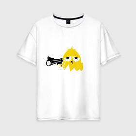 Женская футболка хлопок Oversize с принтом Цыпленок гангстер (chicken gangster) в Санкт-Петербурге, 100% хлопок | свободный крой, круглый ворот, спущенный рукав, длина до линии бедер
 | дуло | оружие | пистолет | птенчик | птичка | цыпа | яйцо