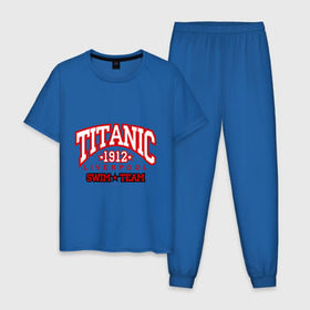Мужская пижама хлопок с принтом TITANIC swim team в Санкт-Петербурге, 100% хлопок | брюки и футболка прямого кроя, без карманов, на брюках мягкая резинка на поясе и по низу штанин
 | sport | ливерпуль | плавание | титаник