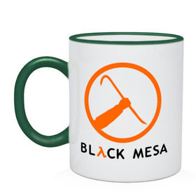 Кружка двухцветная с принтом Black mesa Orange logo в Санкт-Петербурге, керамика | объем — 330 мл, диаметр — 80 мм. Цветная ручка и кайма сверху, в некоторых цветах — вся внутренняя часть | Тематика изображения на принте: black mesa | игры | компьютерные игры