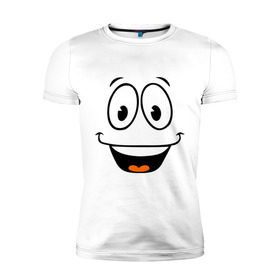 Мужская футболка премиум с принтом Радостный смайлик в Санкт-Петербурге, 92% хлопок, 8% лайкра | приталенный силуэт, круглый вырез ворота, длина до линии бедра, короткий рукав | cool777 | smile | смайл | смайлик | улыбка