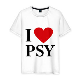 Мужская футболка хлопок с принтом I love PSY в Санкт-Петербурге, 100% хлопок | прямой крой, круглый вырез горловины, длина до линии бедер, слегка спущенное плечо. | gangnam style | интернет приколы | корейский репер | корейский рэп | корея