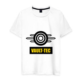 Мужская футболка хлопок с принтом Fallout Vault-tec в Санкт-Петербурге, 100% хлопок | прямой крой, круглый вырез горловины, длина до линии бедер, слегка спущенное плечо. | fallout | логотип | постапокалиптические | фаллаут | фоллаут