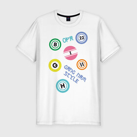 Мужская футболка премиум с принтом Gangnam print в Санкт-Петербурге, 92% хлопок, 8% лайкра | приталенный силуэт, круглый вырез ворота, длина до линии бедра, короткий рукав | gangnam style | интернет приколы | корейский репер | корейский рэп | корея