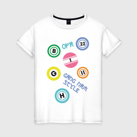 Женская футболка хлопок с принтом Gangnam print в Санкт-Петербурге, 100% хлопок | прямой крой, круглый вырез горловины, длина до линии бедер, слегка спущенное плечо | gangnam style | интернет приколы | корейский репер | корейский рэп | корея