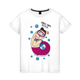 Женская футболка хлопок с принтом Gang nam fish в Санкт-Петербурге, 100% хлопок | прямой крой, круглый вырез горловины, длина до линии бедер, слегка спущенное плечо | 