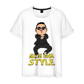 Мужская футболка хлопок с принтом Gangnam style real в Санкт-Петербурге, 100% хлопок | прямой крой, круглый вырез горловины, длина до линии бедер, слегка спущенное плечо. | 
