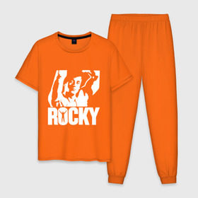 Мужская пижама хлопок с принтом Рокки Бальбоа (Rocky) в Санкт-Петербурге, 100% хлопок | брюки и футболка прямого кроя, без карманов, на брюках мягкая резинка на поясе и по низу штанин
 | rocky | рокки | рокки бальбоа