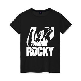 Женская футболка хлопок с принтом Рокки Бальбоа (Rocky) в Санкт-Петербурге, 100% хлопок | прямой крой, круглый вырез горловины, длина до линии бедер, слегка спущенное плечо | rocky | рокки | рокки бальбоа