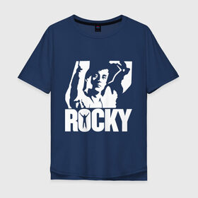 Мужская футболка хлопок Oversize с принтом Рокки Бальбоа (Rocky) в Санкт-Петербурге, 100% хлопок | свободный крой, круглый ворот, “спинка” длиннее передней части | Тематика изображения на принте: rocky | рокки | рокки бальбоа