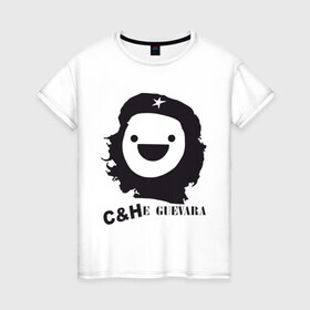 Женская футболка хлопок с принтом C&He Guevara в Санкт-Петербурге, 100% хлопок | прямой крой, круглый вырез горловины, длина до линии бедер, слегка спущенное плечо | 