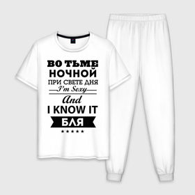 Мужская пижама хлопок с принтом Во тьме ночной в Санкт-Петербурге, 100% хлопок | брюки и футболка прямого кроя, без карманов, на брюках мягкая резинка на поясе и по низу штанин
 | для клуба | клубные