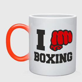 Кружка хамелеон с принтом i love boxing - я люблю бокс в Санкт-Петербурге, керамика | меняет цвет при нагревании, емкость 330 мл | sport | боксер | боксировать | кулак | ринг | рука | спорт | спортсмен | удар