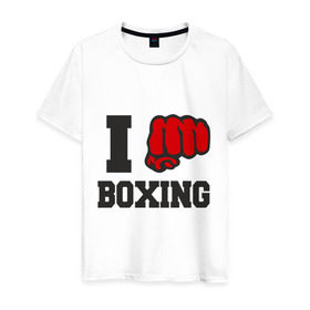 Мужская футболка хлопок с принтом i love boxing - я люблю бокс в Санкт-Петербурге, 100% хлопок | прямой крой, круглый вырез горловины, длина до линии бедер, слегка спущенное плечо. | sport | боксер | боксировать | кулак | ринг | рука | спорт | спортсмен | удар