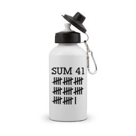 Бутылка спортивная с принтом Sum 41 black в Санкт-Петербурге, металл | емкость — 500 мл, в комплекте две пластиковые крышки и карабин для крепления | Тематика изображения на принте: sum 41 | музыка | панк рок | рок | сам 41